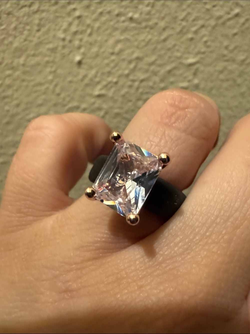 Black Silicone Band Ring Rose Gold Prong Emerald-Cut Stone Wedding Size 6 - Picture 5 of 7